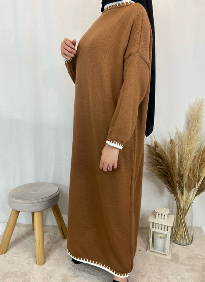 Robe longue surpiqûre camel