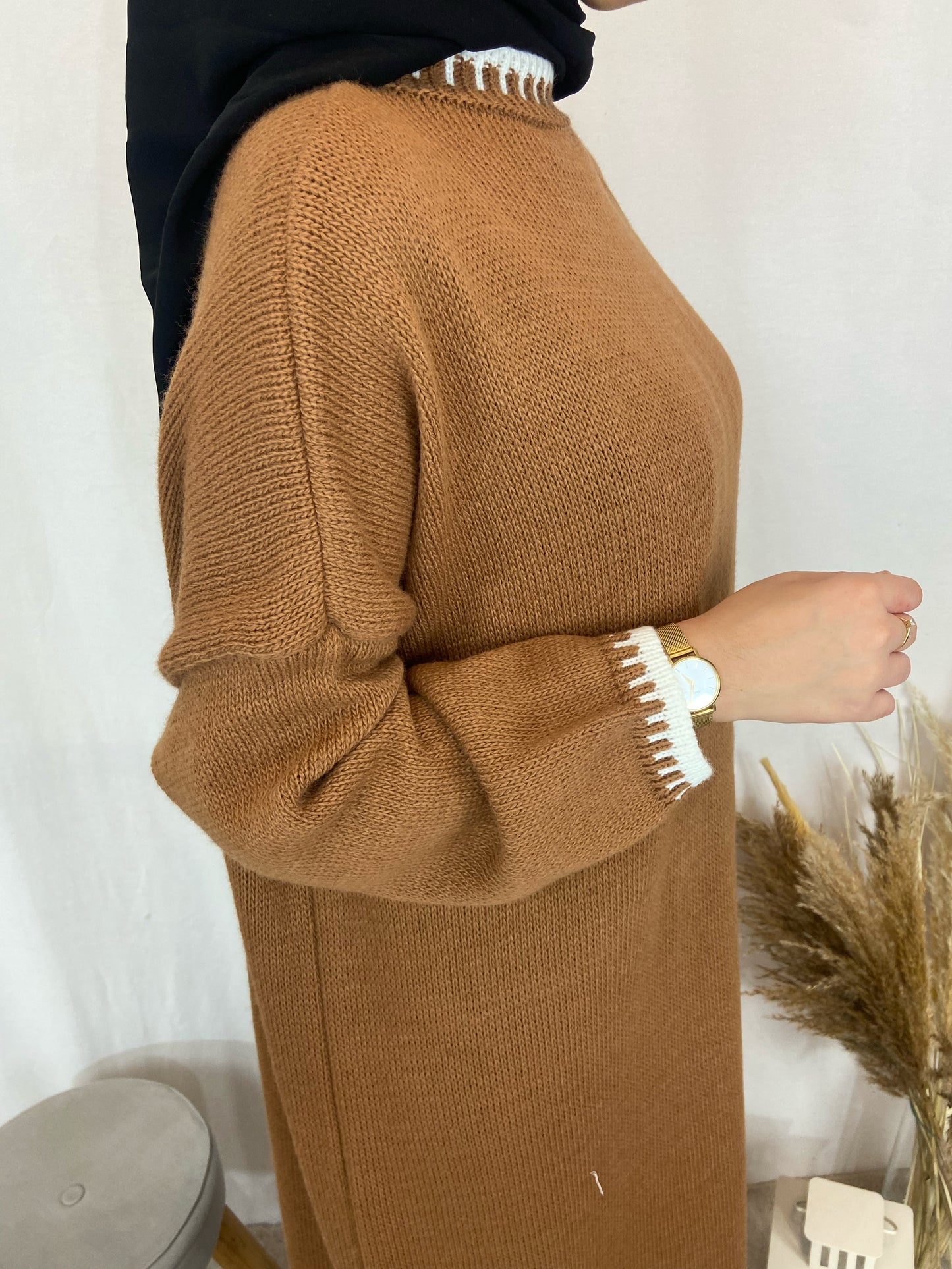 Robe longue surpiqûre camel