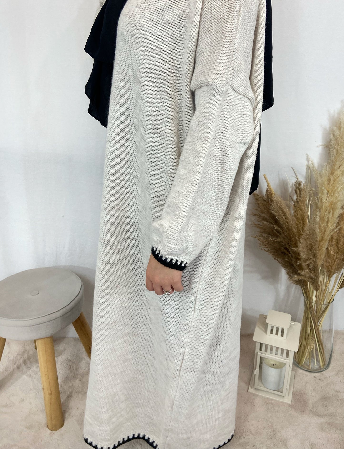 Robe longue surpiqûre beige