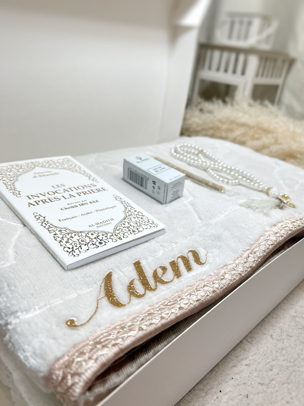Coffret musulman blanc personnalisé – Cadeau islamique avec prénom